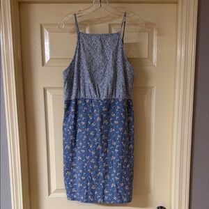 American Eagle Outfitters Floral Blue Sleeveless Dress XL Tall